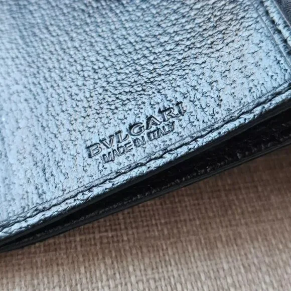 BVLGARI Clutch Long Wallet Card Holder Black Leather/Canvas Bag Purse Made Italy - Picture 11 of 14